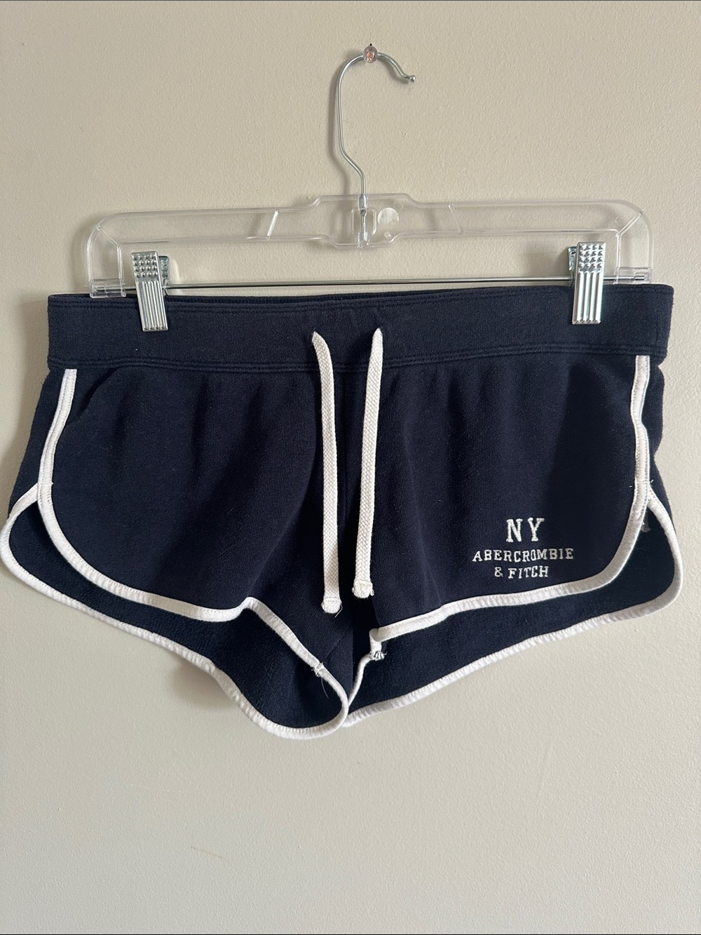 Abercrombie & Fitch Navy Athletic Drawstring Shorts with White Trim